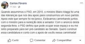 ApÃ³s desistÃªncia de Blairo ao Senado, FÃ¡varo anuncia prÃ©-candidatura ao cargo